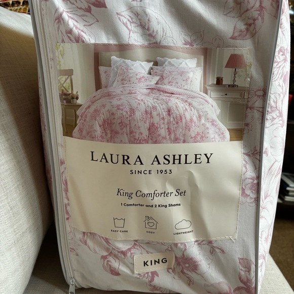 Laura Ashley Delphine Pink Cotton Comforter Reversible Set King - Picture 16 of 16